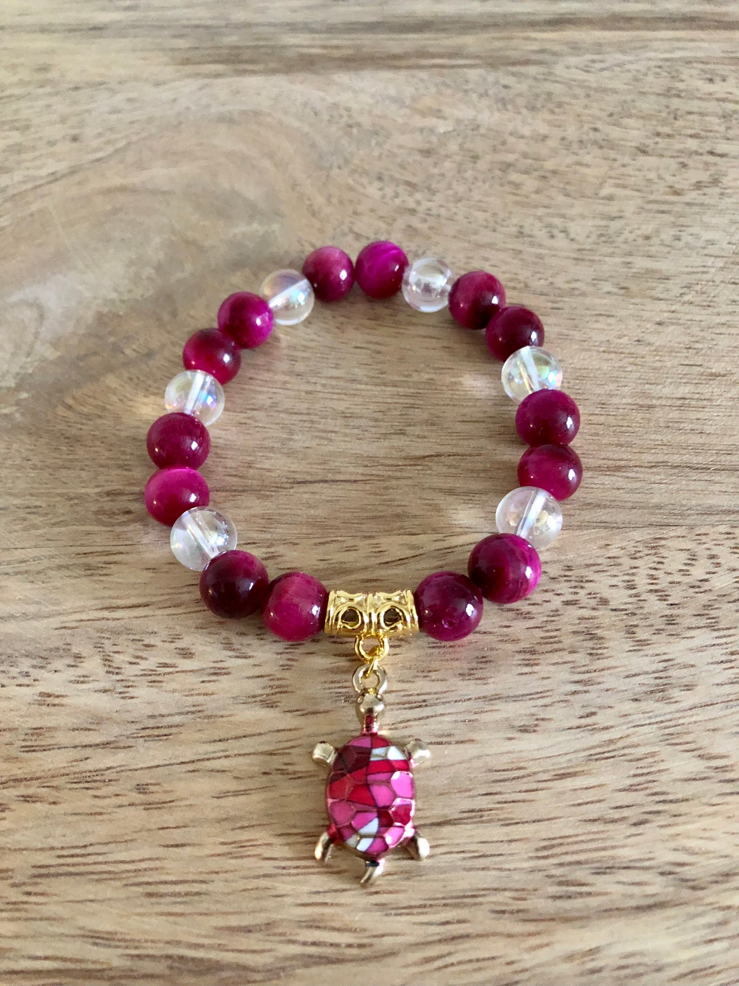 Bracelet Protecteur en Oeil de Tigre Rose & Aqua Aura