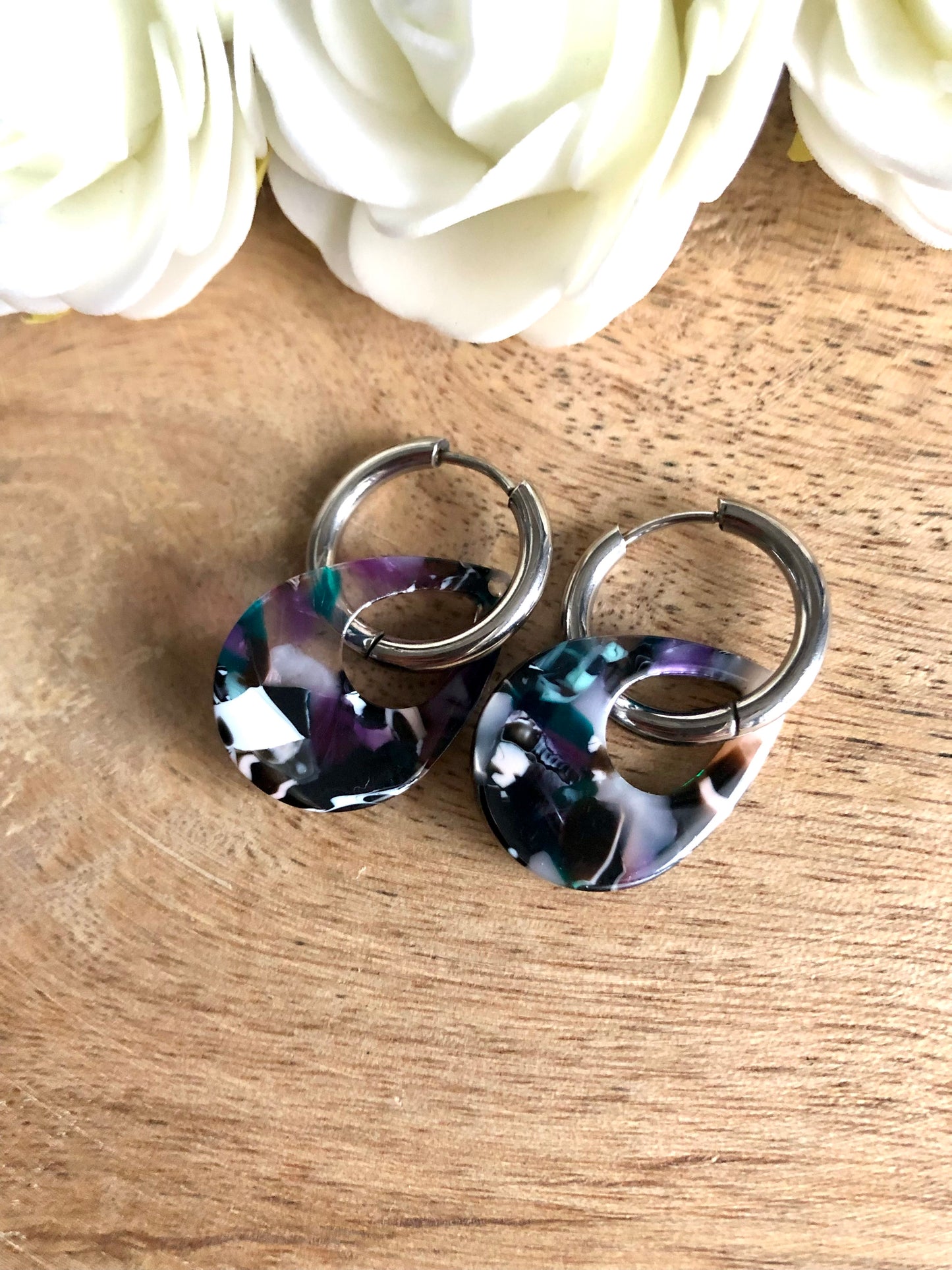 Boucles d’Oreilles Gouttes Colorées - Noires Violettes