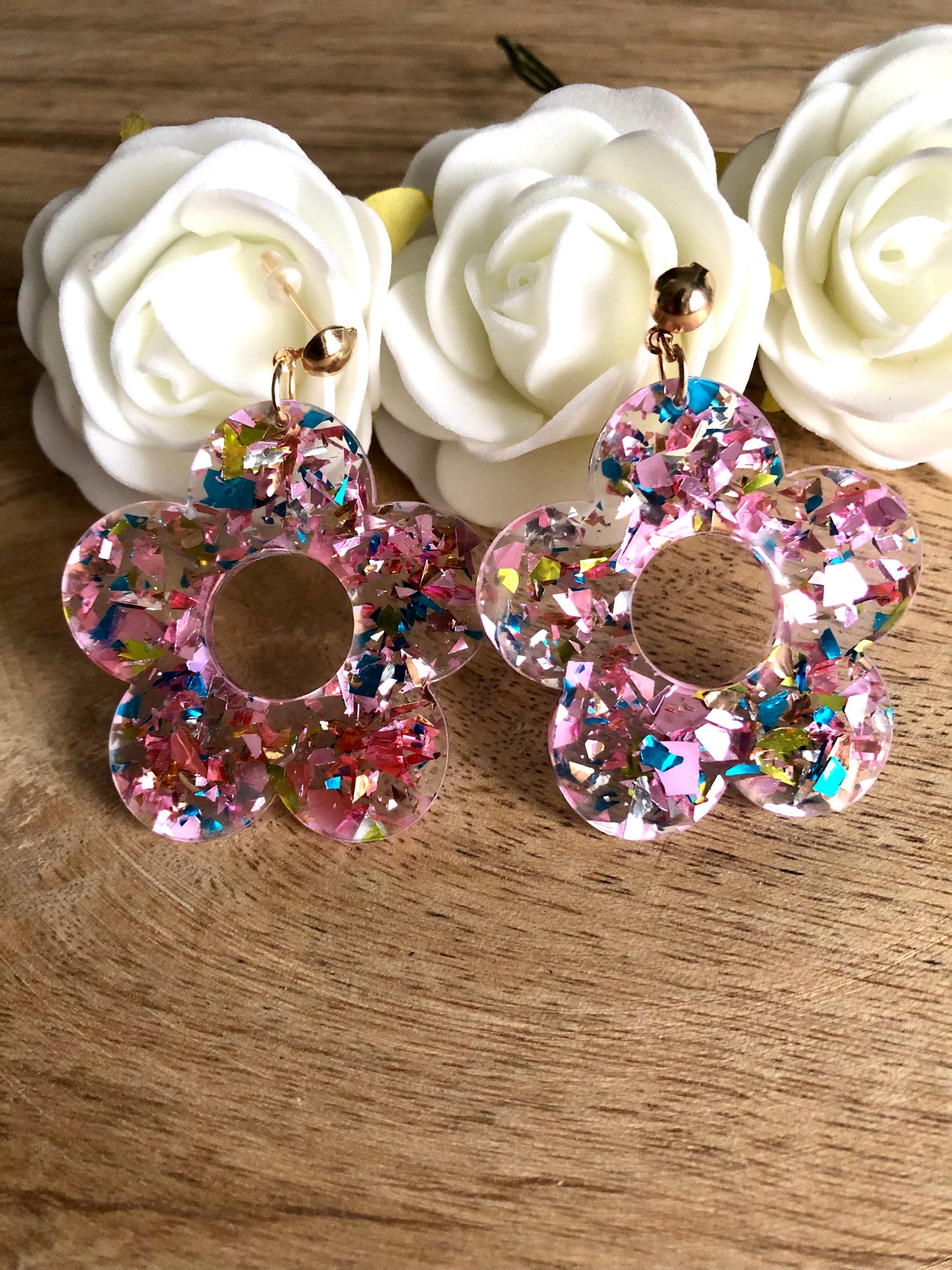 Boucles d’Oreilles Fleurs Pailletées