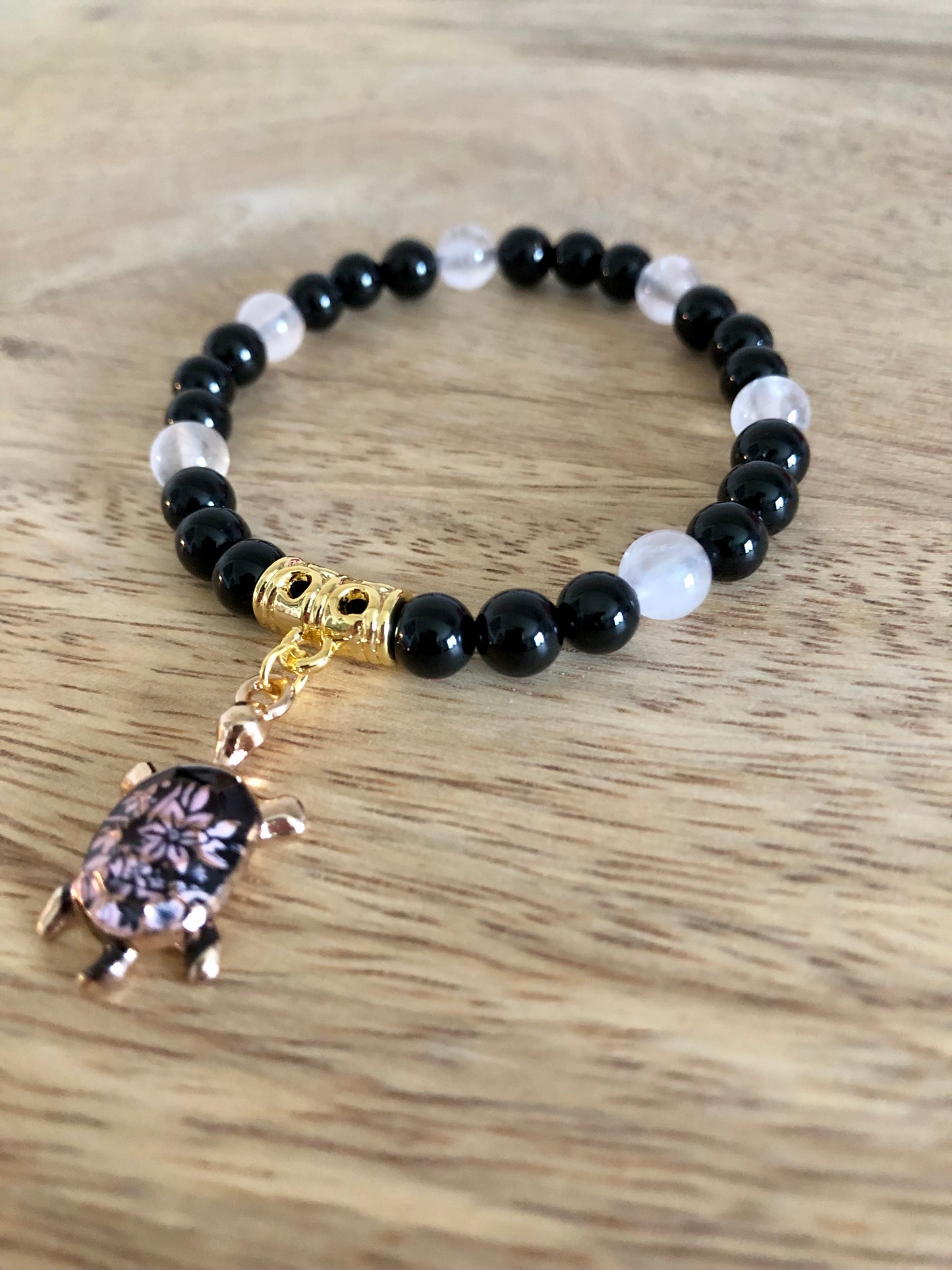 Bracelet Force & Douceur en Onyx & Quartz Rose