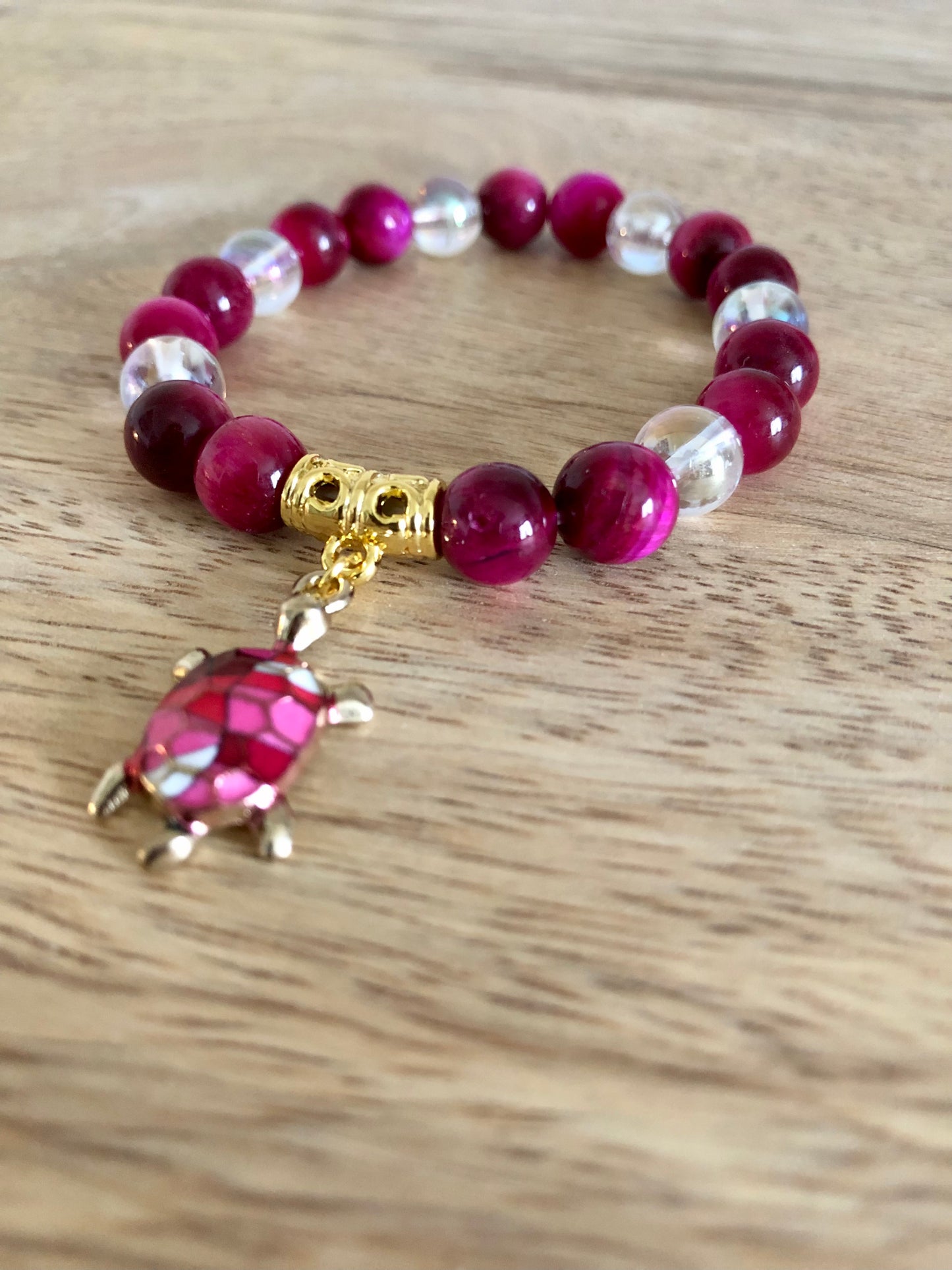 Bracelet Protecteur en Oeil de Tigre Rose & Aqua Aura