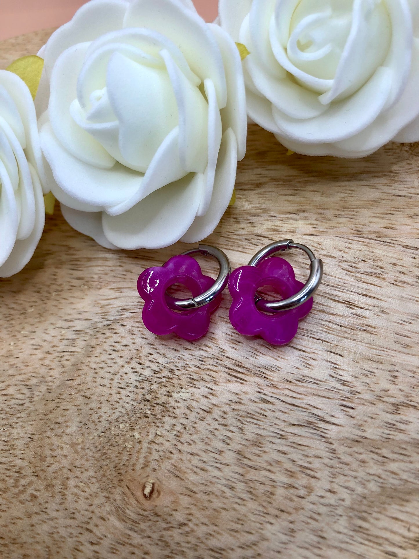 Boucles d’Oreilles Fleurs Percées - Roses/Violettes