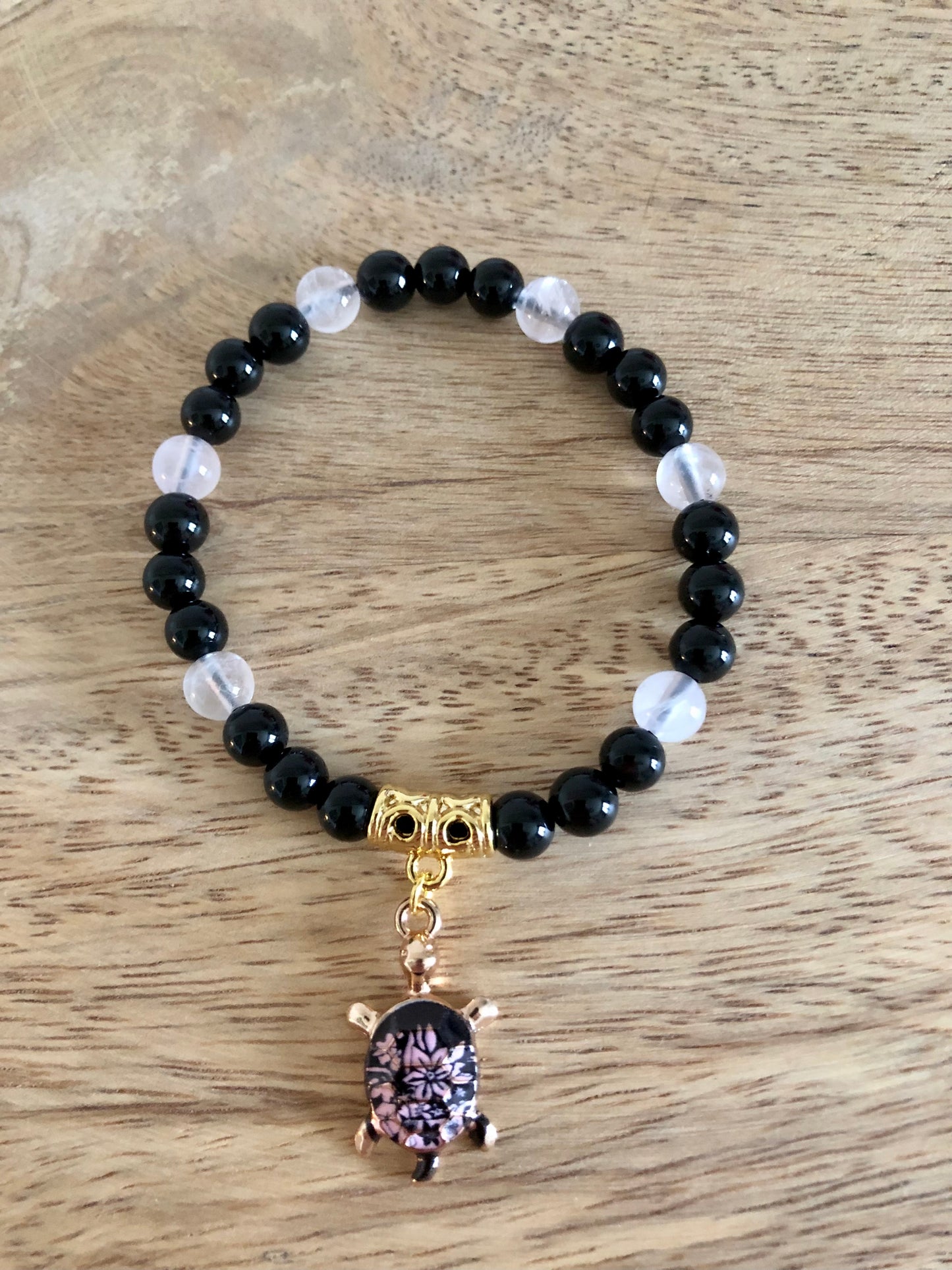 Bracelet Force & Douceur en Onyx & Quartz Rose