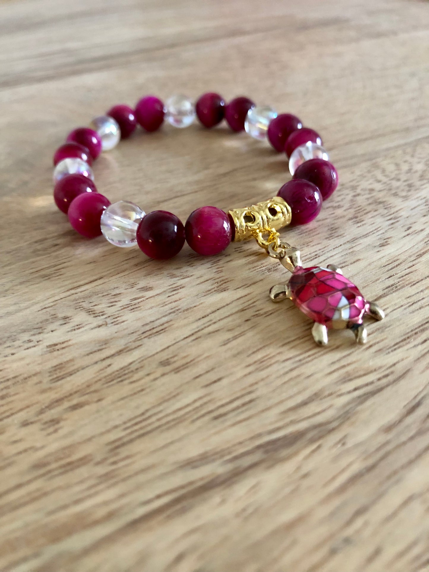 Bracelet Protecteur en Oeil de Tigre Rose & Aqua Aura