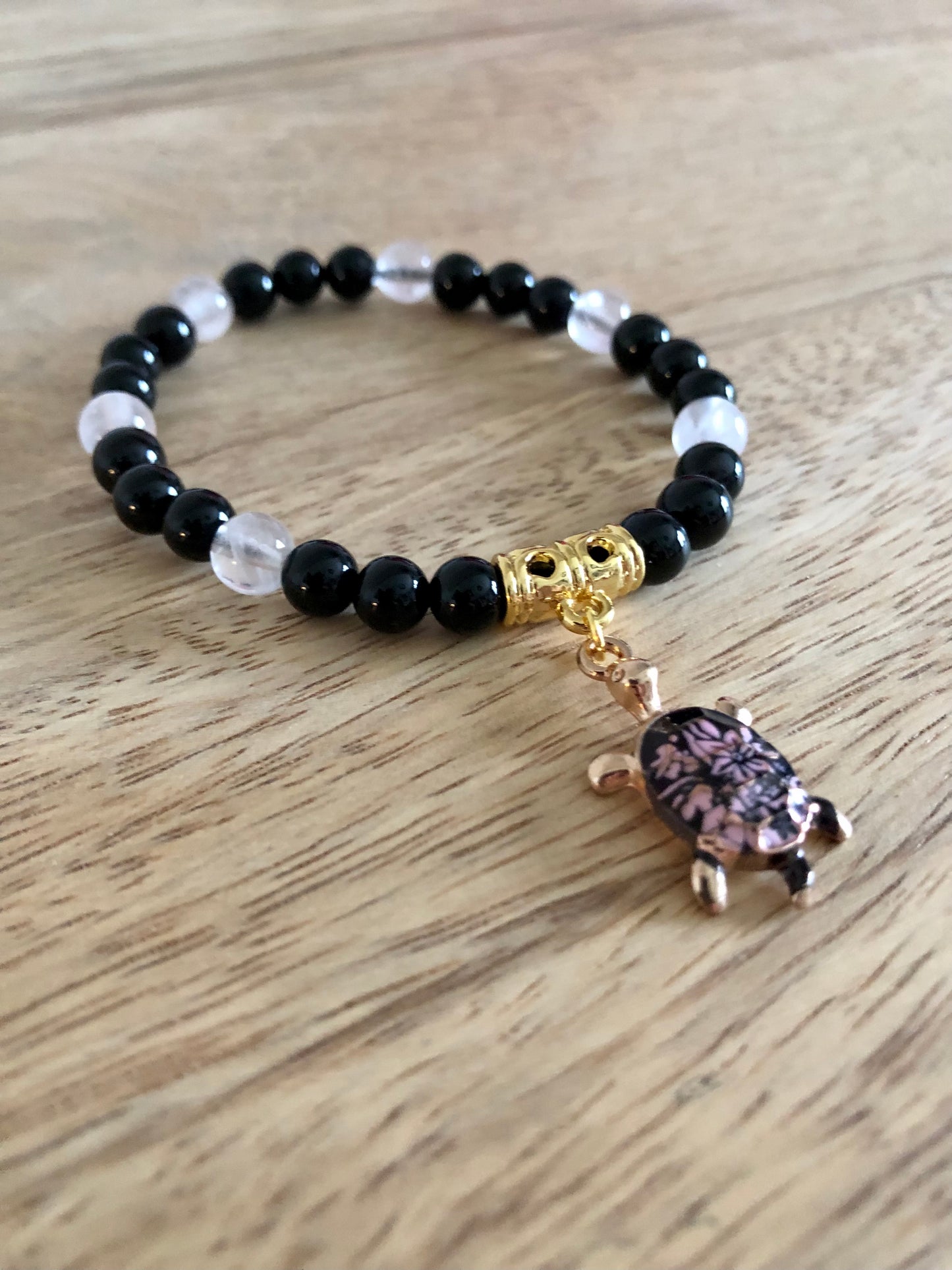 Bracelet Force & Douceur en Onyx & Quartz Rose