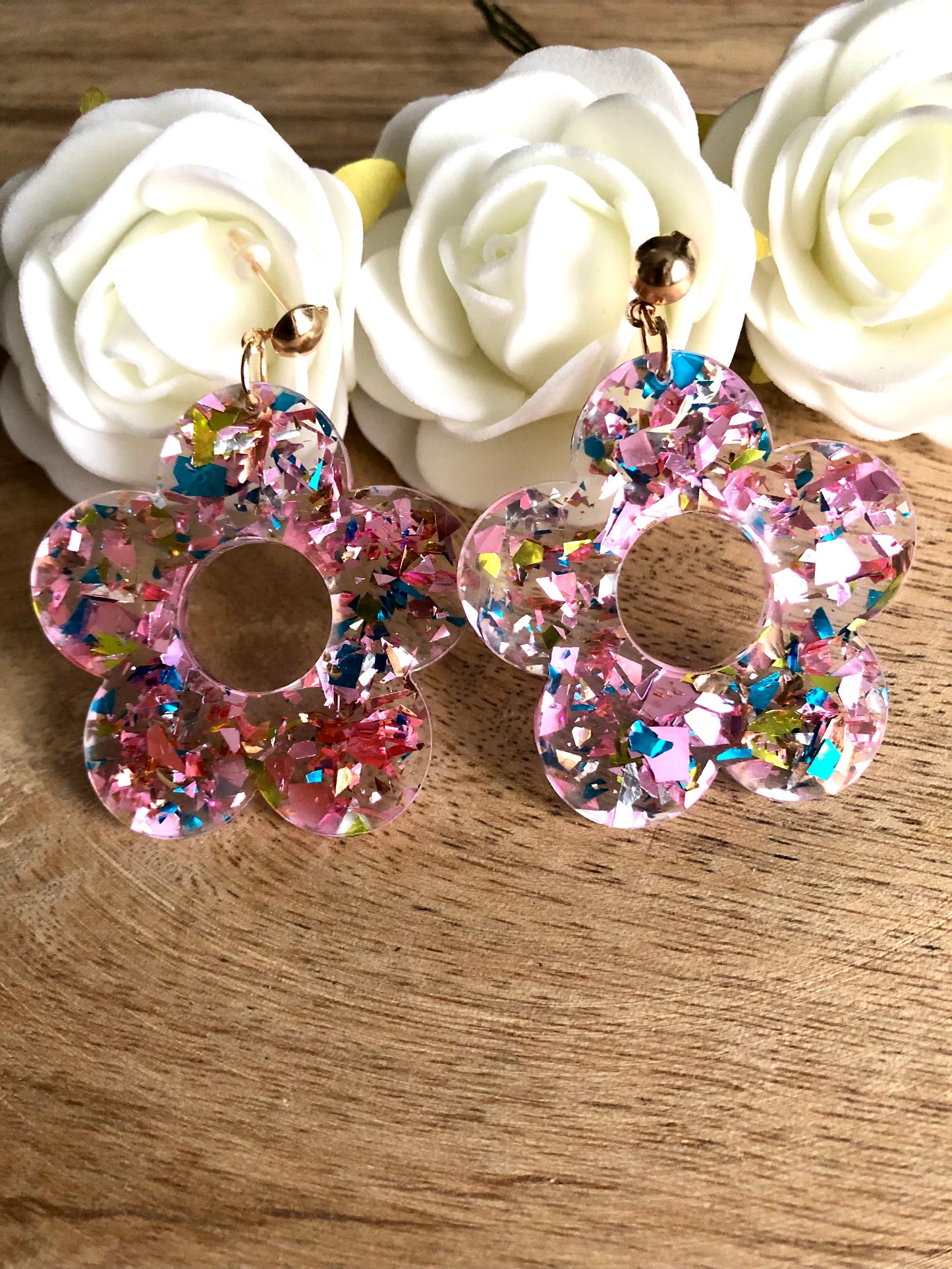 Boucles d’Oreilles Fleurs Pailletées