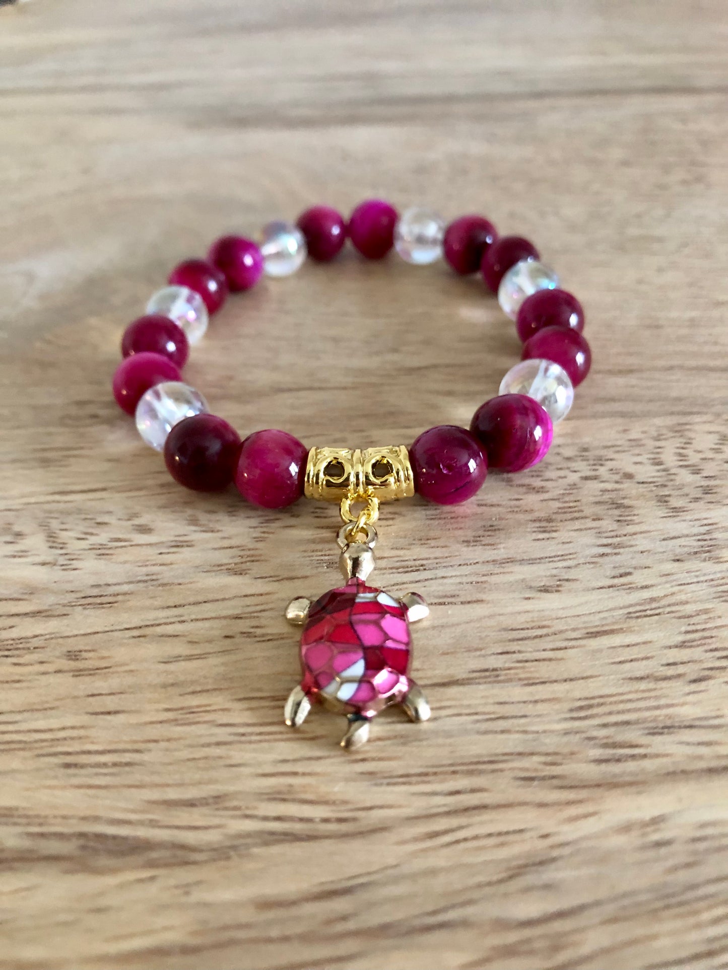 Bracelet Protecteur en Oeil de Tigre Rose & Aqua Aura