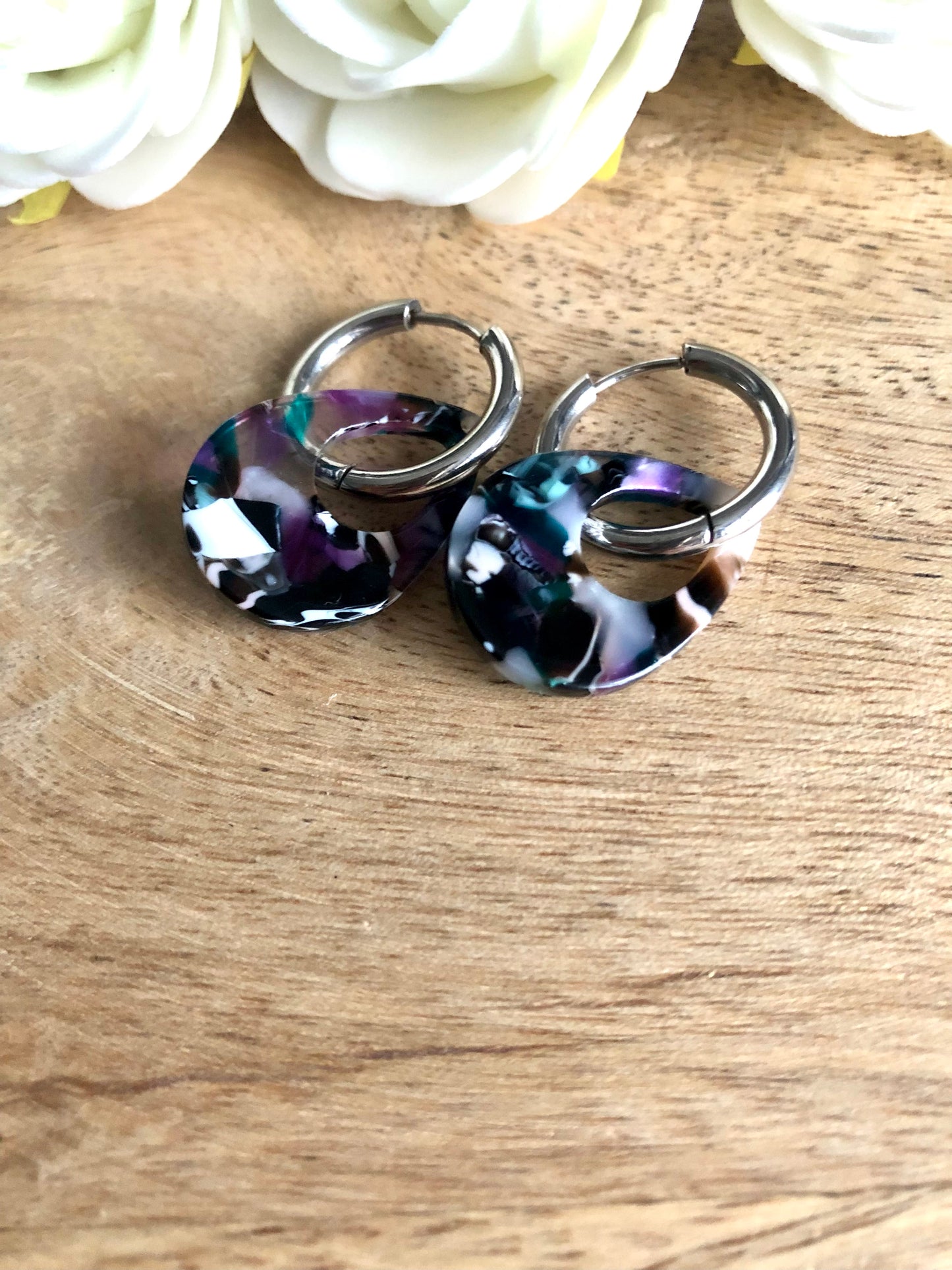 Boucles d’Oreilles Gouttes Colorées - Noires Violettes