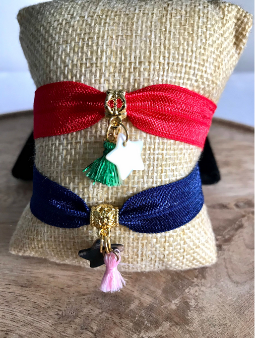 Bracelet Ruban Elastique & Breloque Etoile Nacre