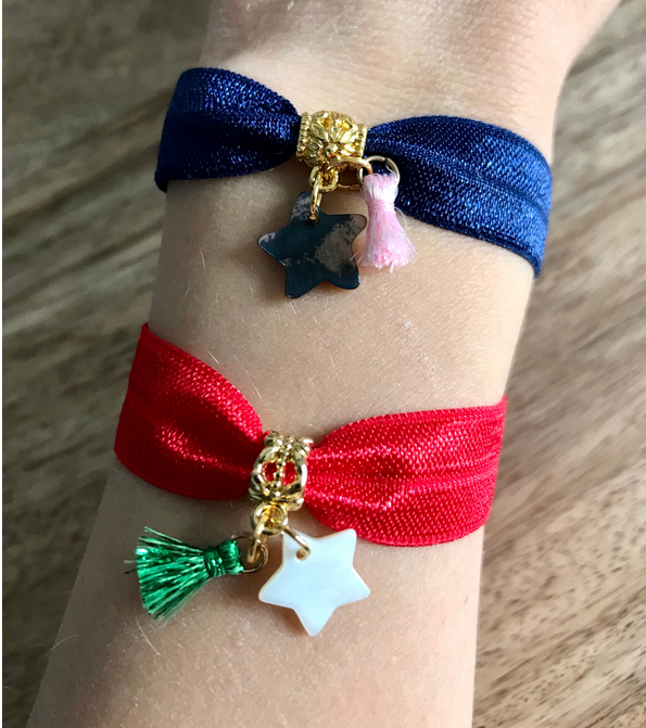 Bracelet Ruban Elastique & Breloque Etoile Nacre