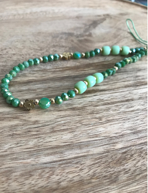 Bijou de Téléphone vert en Perles Facettes