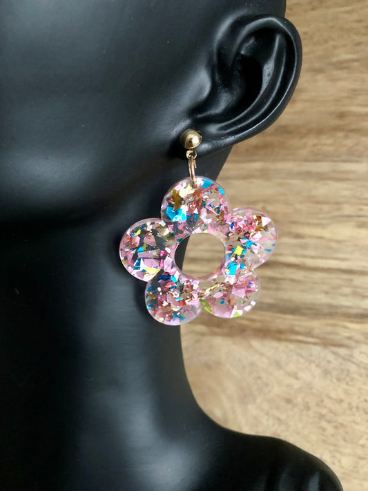 Boucles d’Oreilles Fleurs Pailletées