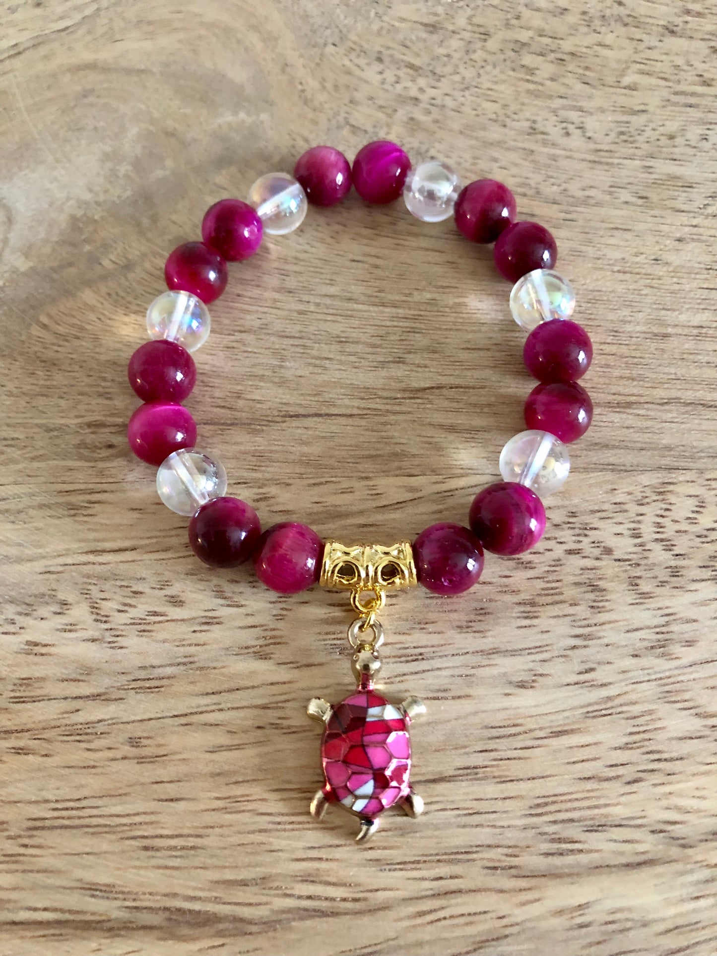 Bracelet Protecteur en Oeil de Tigre Rose & Aqua Aura