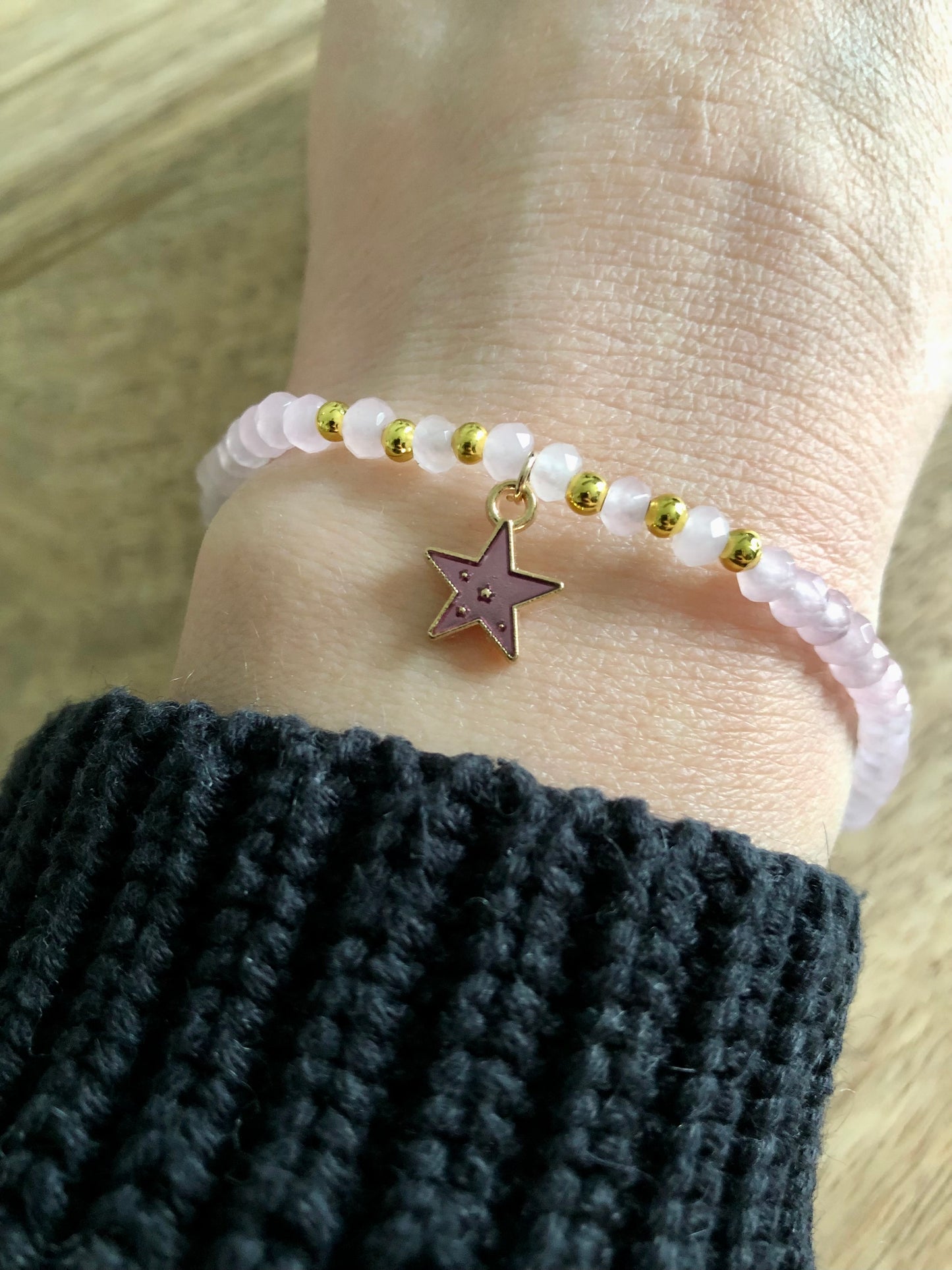 Bracelet Douceur en Quartz Rose & Étoile