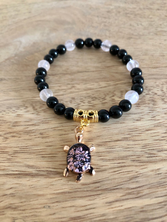 Bracelet Force & Douceur en Onyx & Quartz Rose