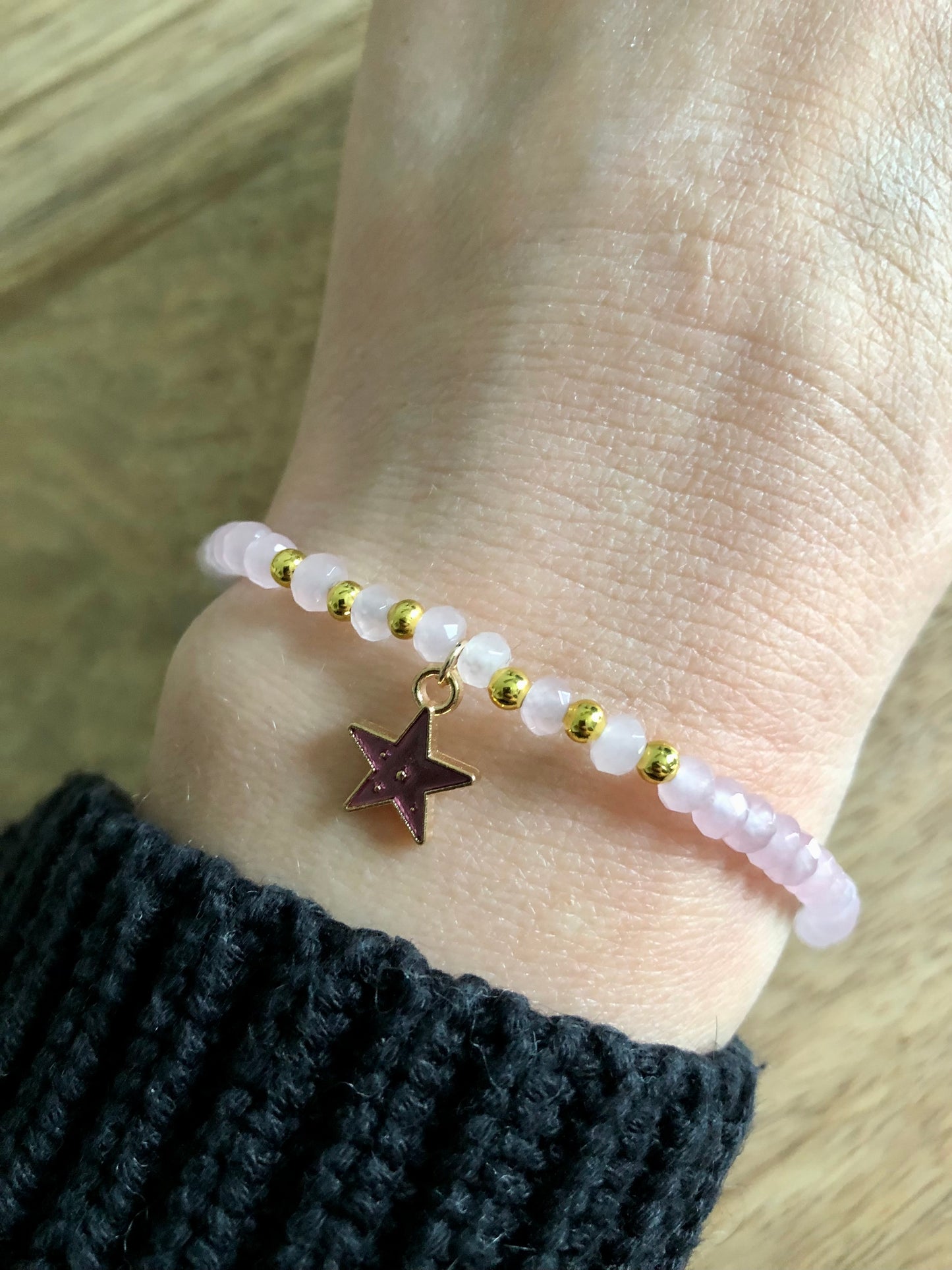 Bracelet Douceur en Quartz Rose & Étoile