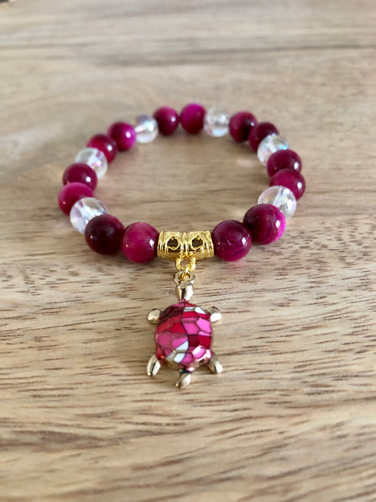 Bracelet Protecteur en Oeil de Tigre Rose & Aqua Aura