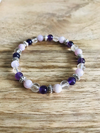 Bracelet Rassurant en Améthyste, Kunzite et Cristal de Roche