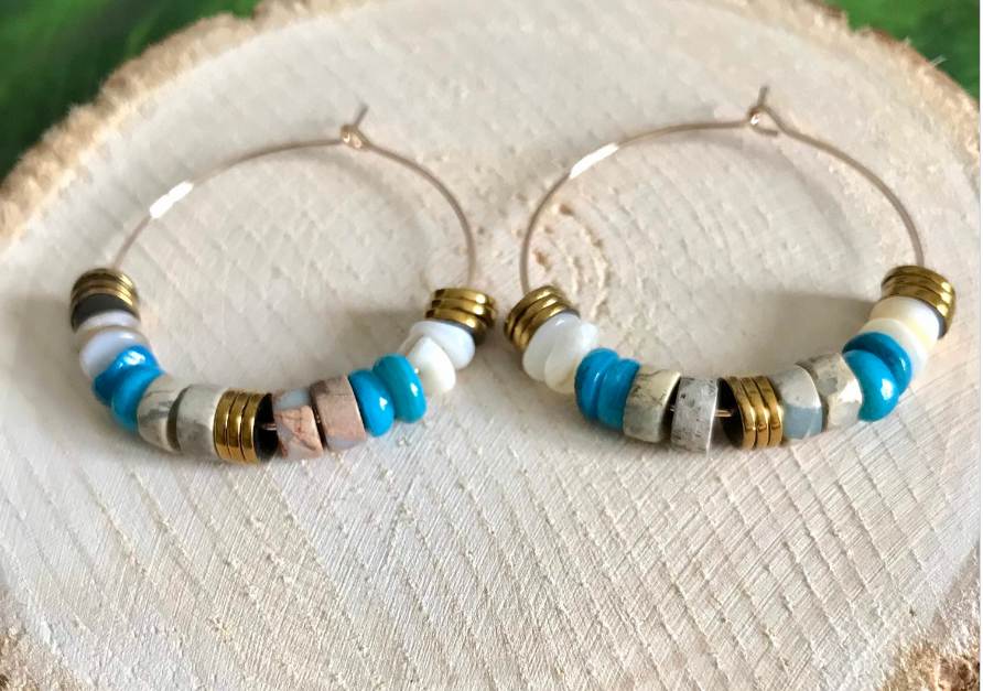 Boucles d'Oreilles Créoles en Jaspe Aqua Terra