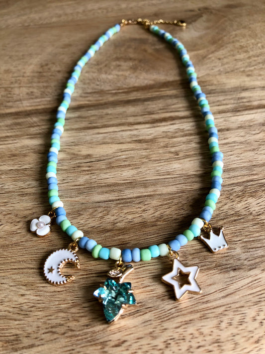 Collier à Breloques - Bleuté & Vert