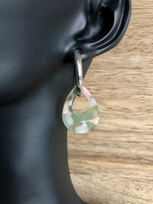 Boucles d’Oreilles Gouttes Colorées - Vertes Roses