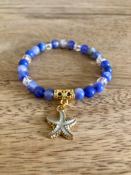 Bracelet Harmonie en Calcédoine Bleue Foncée & Aqua Aura