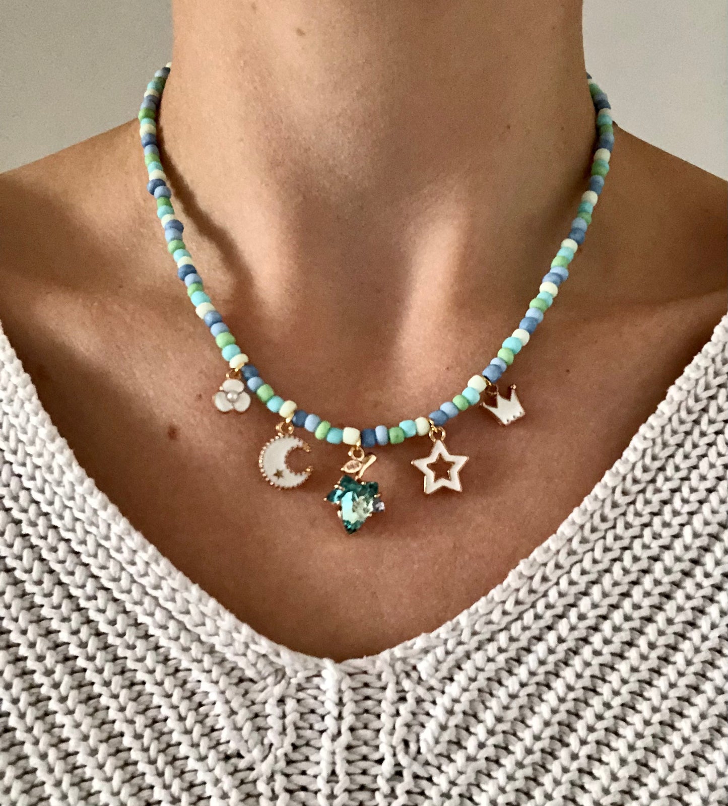Collier à Breloques - Bleuté & Vert