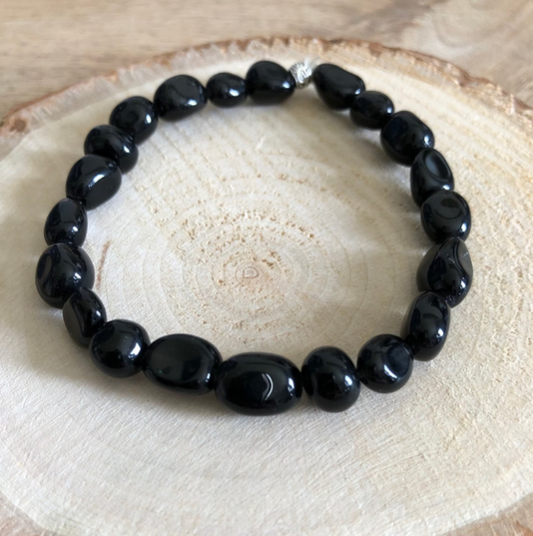 Bracelet Bouclier en Obsidienne Noire