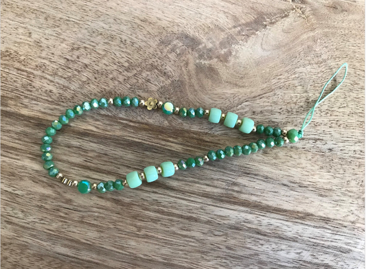 Bijou de Téléphone vert en Perles Facettes